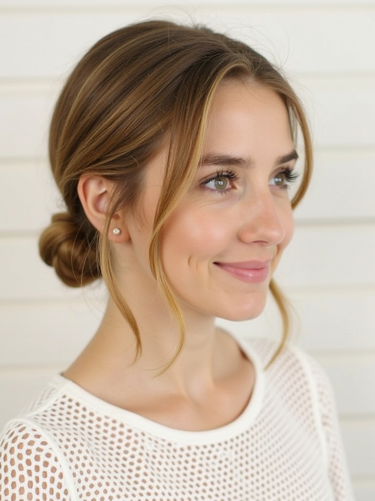 Easy Hairstyles For School Low Bun with Face Framing Strands