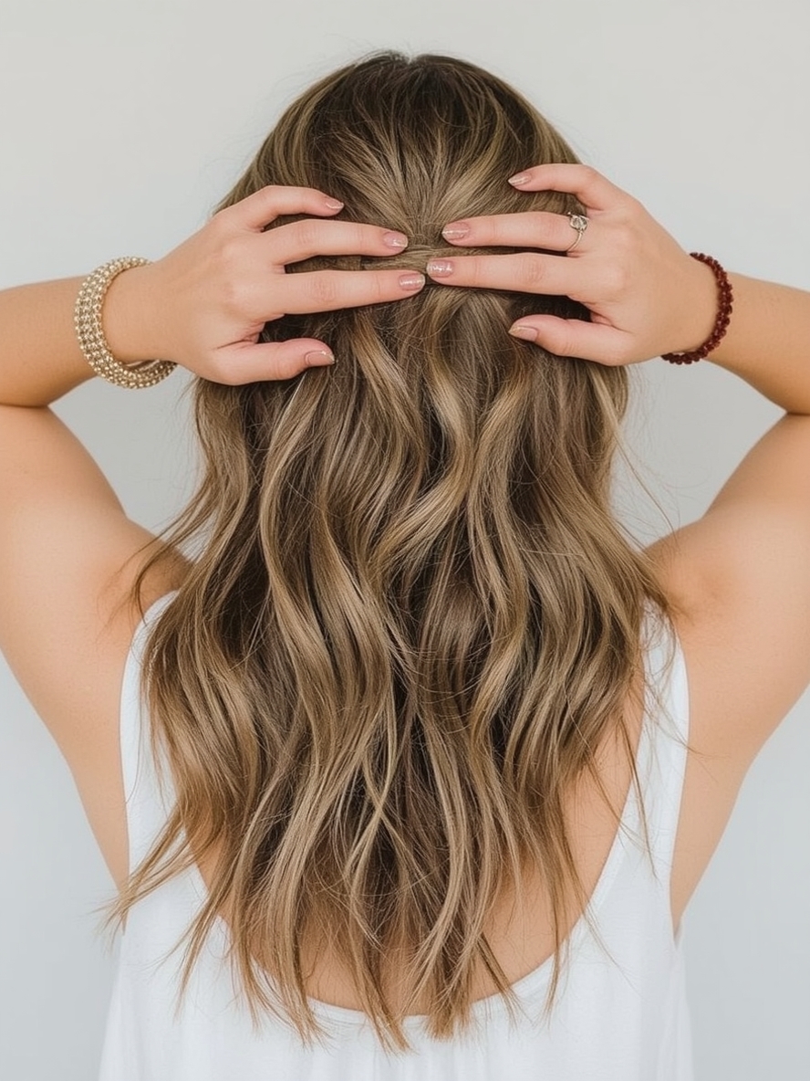Glam Hair Half Up Knot with Beach Waves