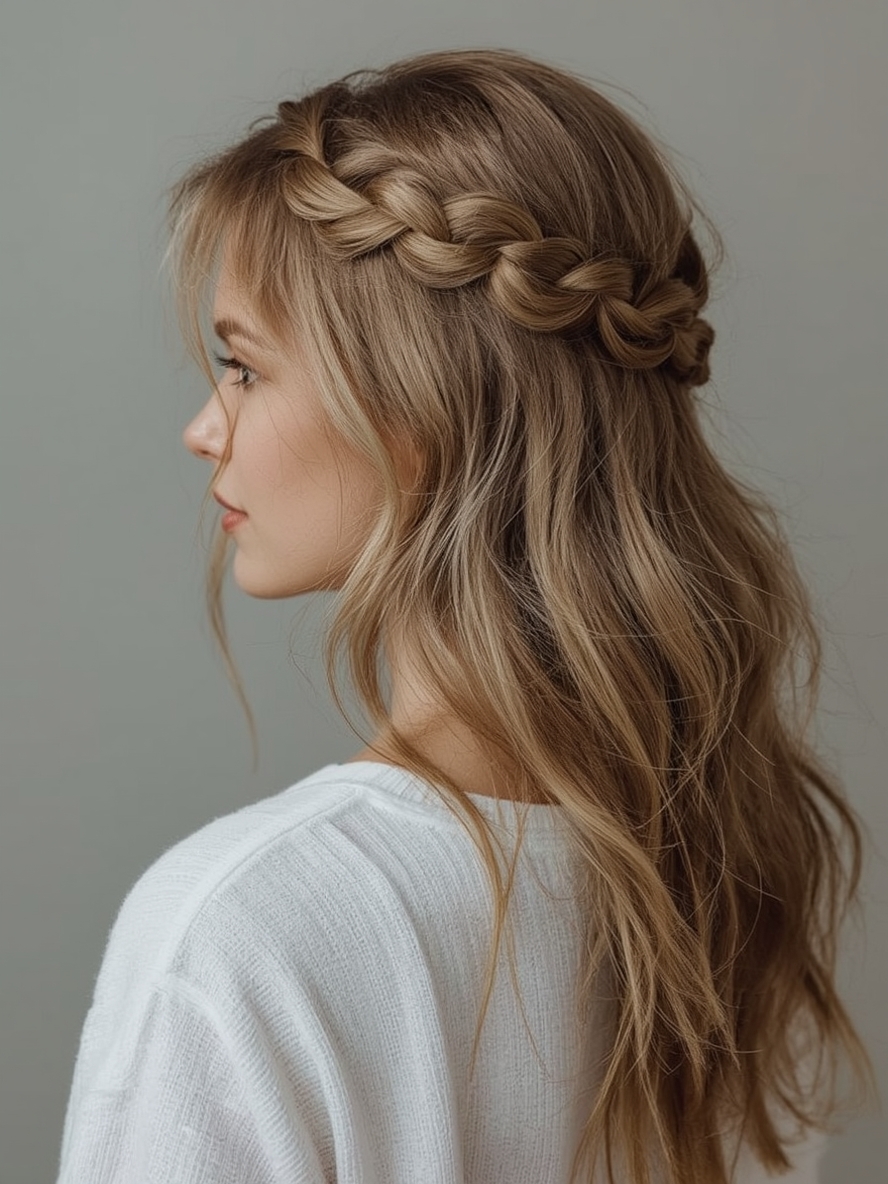 Long Hair Older Women Braid Crown
