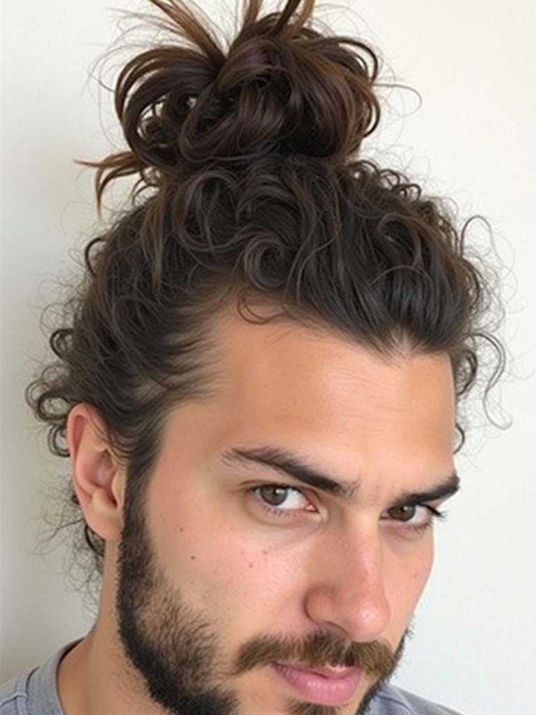 Mens Hairstyles Curly Hair The Man Bun with Curls