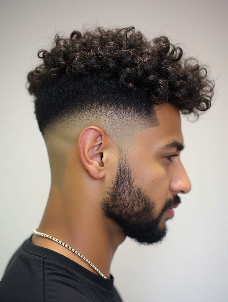 Men's Short Curly Hairstyles Low Fade with Natural Curls